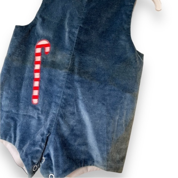 Vintage Maggie Mackall 1950’s Toddler Blue Velvet Romper w/ candy cane Appliqué - Picture 2 of 11